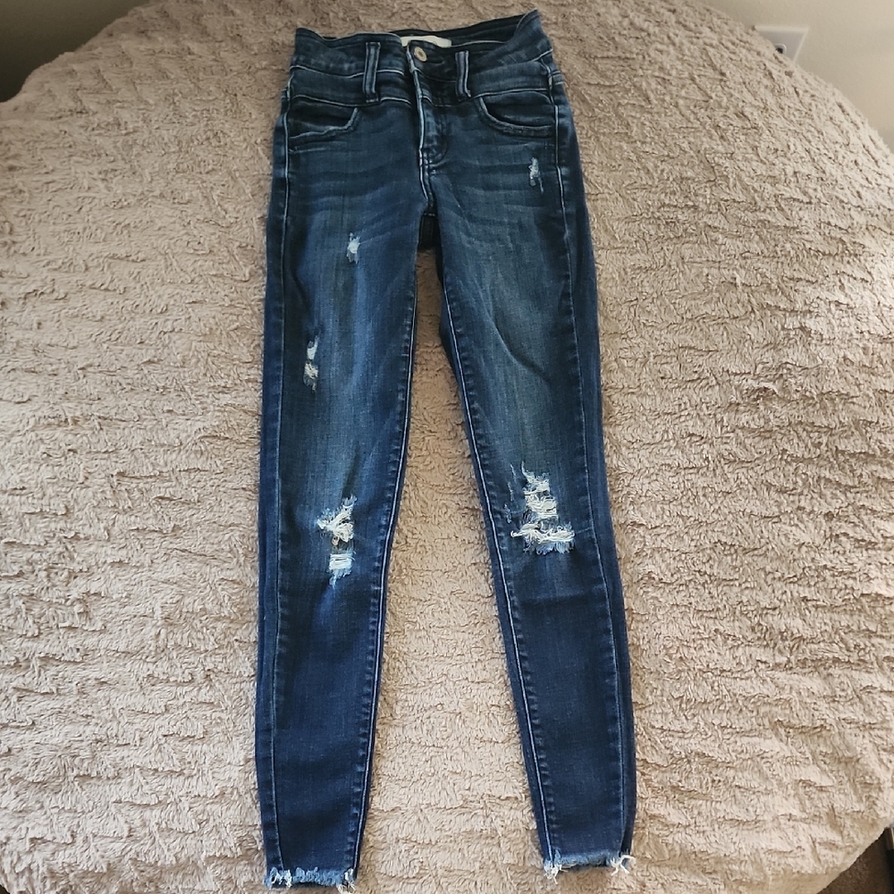 KanCan Dark Blue Midrise Distressed Skinny Jeans